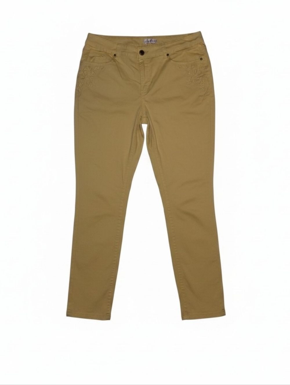 CHRISTOPHER & BANKS | Yellow Stretchy Embroidered Capri Cropped Pants | 14